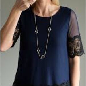 Stitch Fix Papermoon Rhina Mixed Material Lace Detail Blouse Navy Blue Small